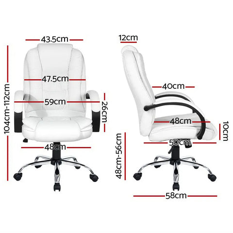 Artiss Executive Office Chair Leather Tilt White Chez Guru