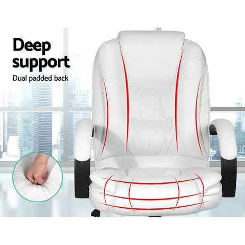 Artiss Executive Office Chair Leather Tilt White Chez Guru