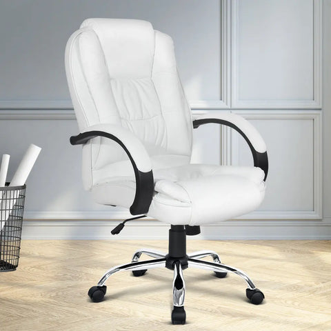 Artiss Executive Office Chair Leather Tilt White Chez Guru