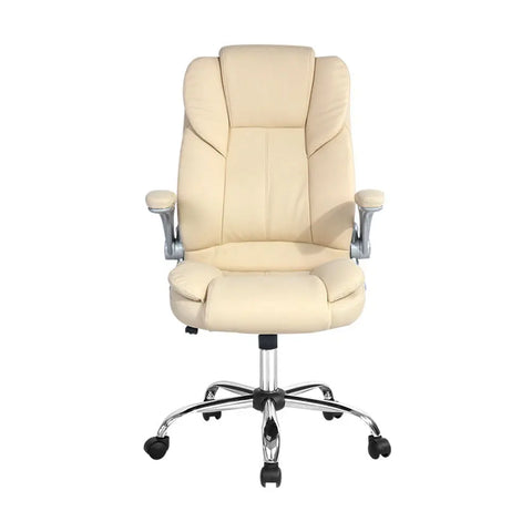 Artiss Executive Office Chair Leather Tilt Beige Chez Guru