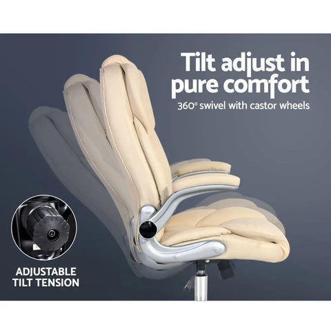 Artiss Executive Office Chair Leather Tilt Beige Chez Guru