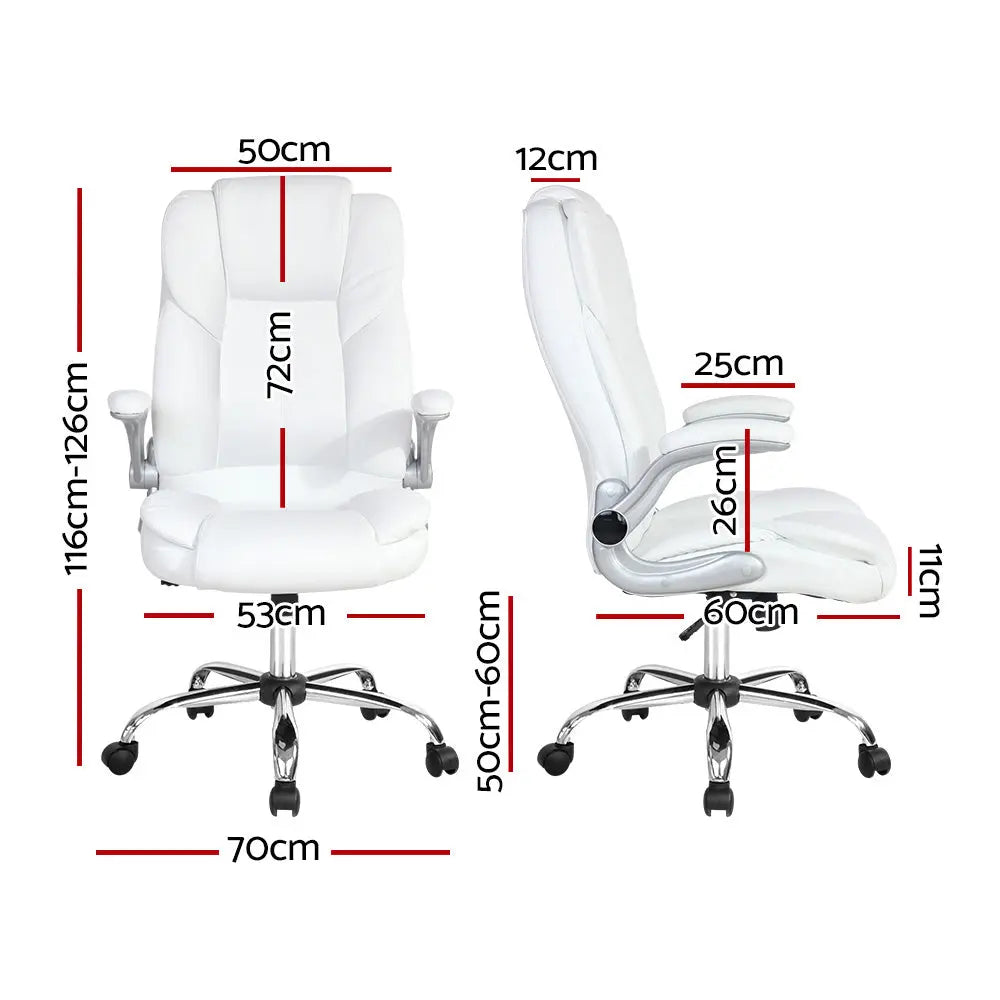 Artiss Executive Office Chair Leather Tilt White Chez Guru