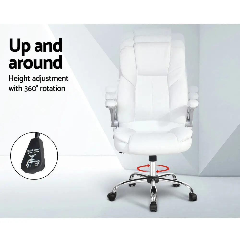 Artiss Executive Office Chair Leather Tilt White Chez Guru