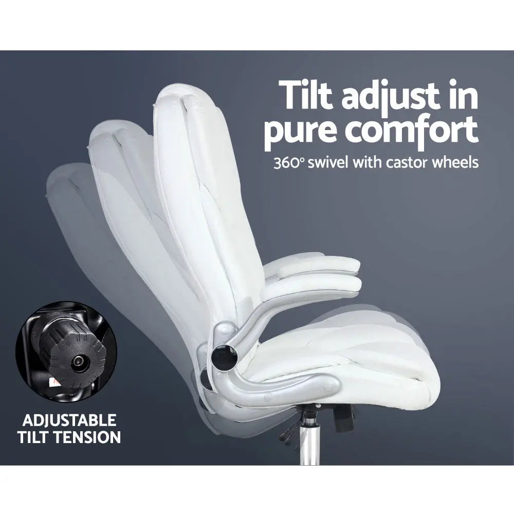 Artiss Executive Office Chair Leather Tilt White Chez Guru