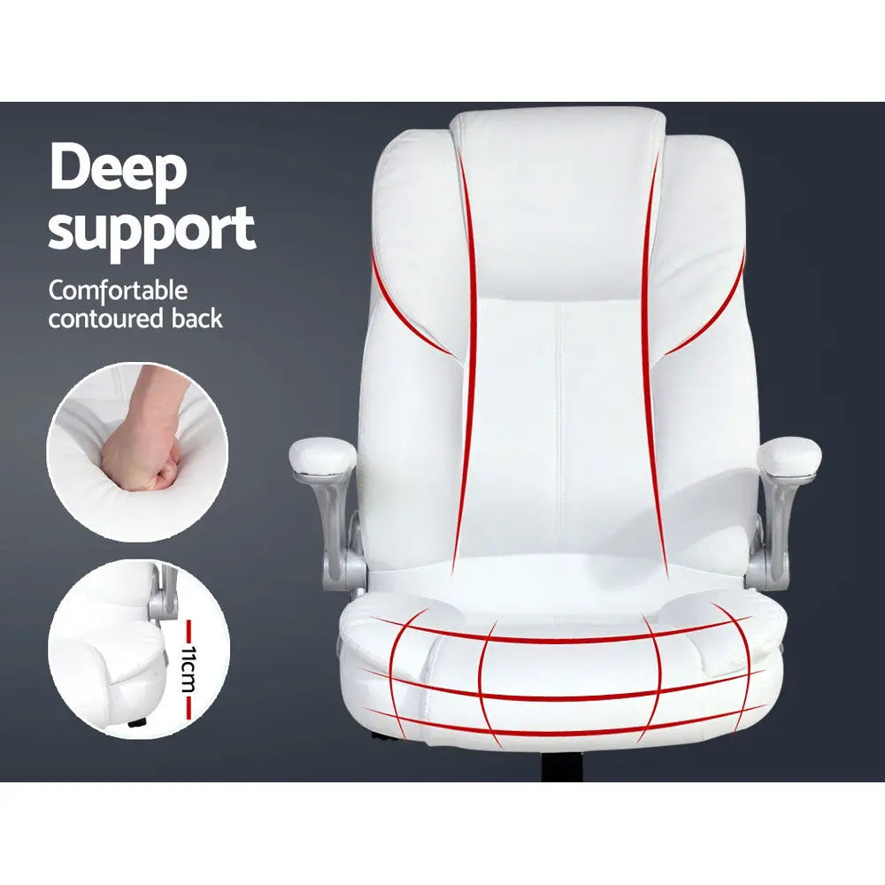 Artiss Executive Office Chair Leather Tilt White Chez Guru