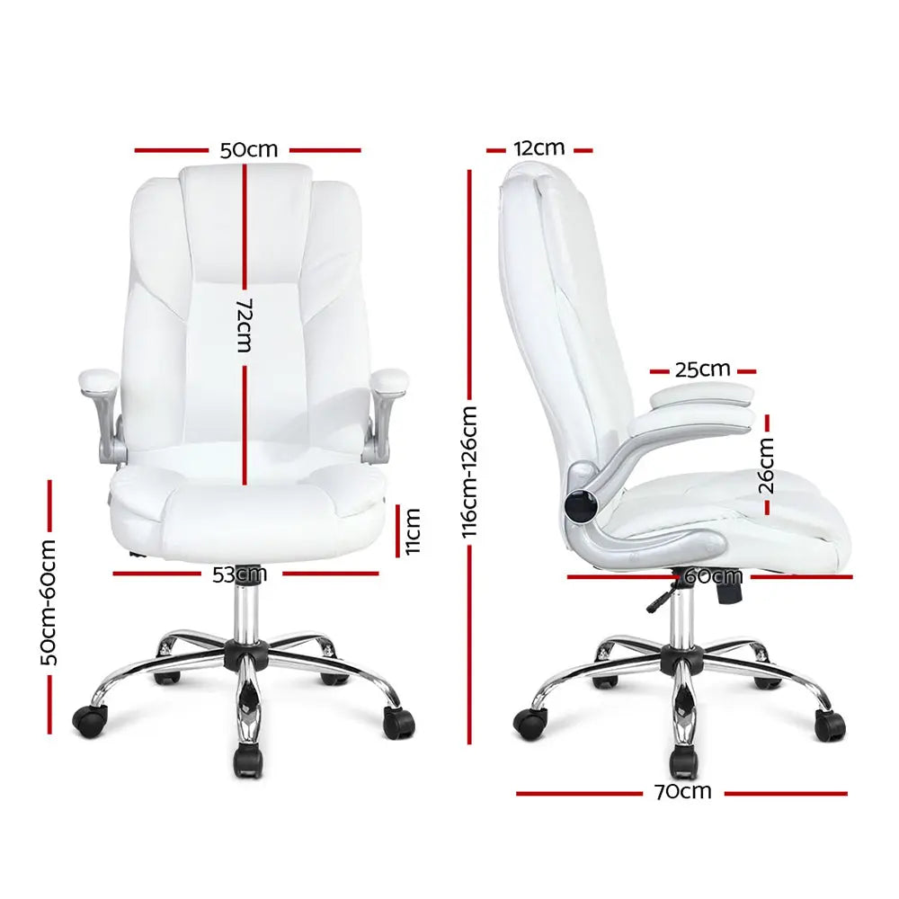 Artiss Executive Office Chair Leather Tilt White Chez Guru
