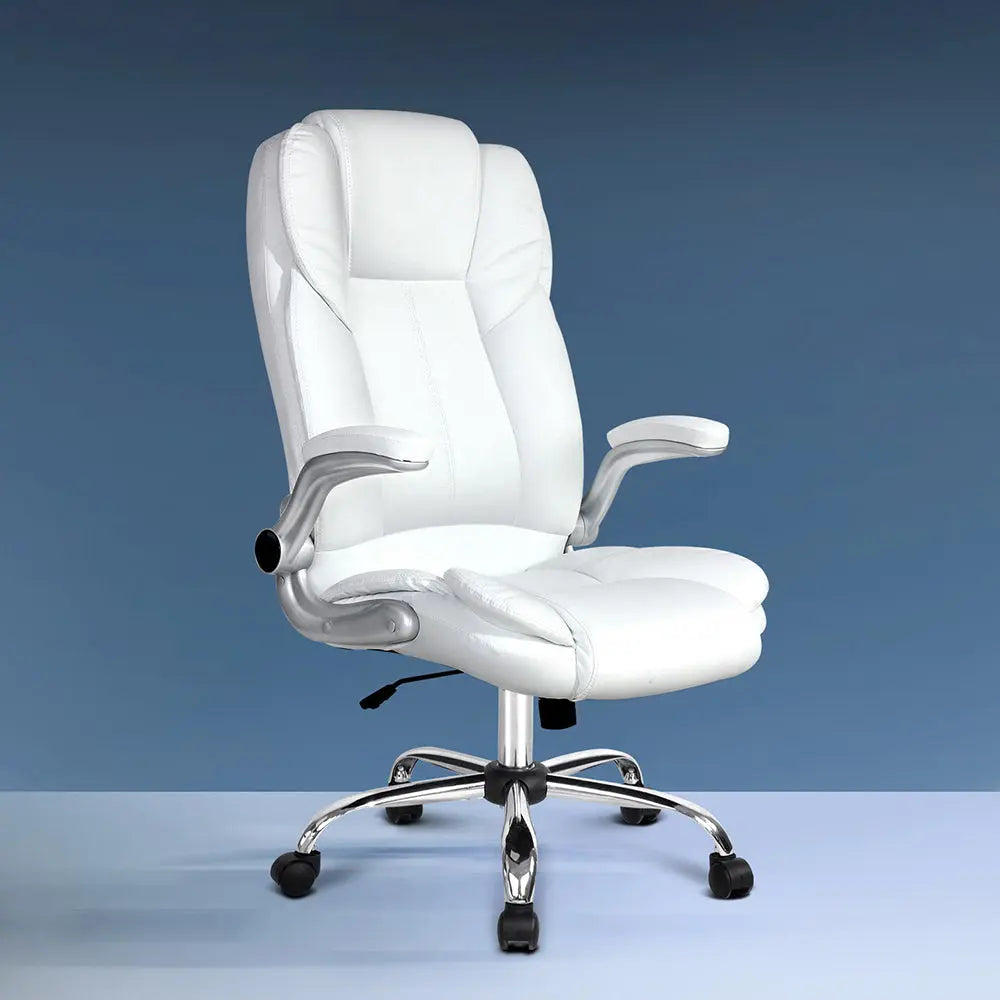 Artiss Executive Office Chair Leather Tilt White Chez Guru