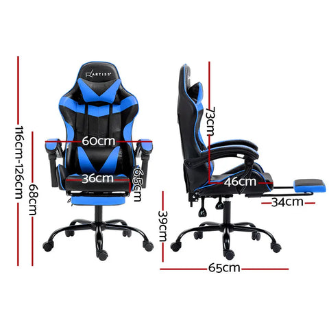 Artiss Gaming Office Chair Recliner Footrest Blue Chez Guru