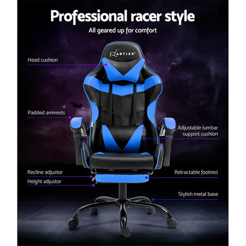 Artiss Gaming Office Chair Recliner Footrest Blue Chez Guru