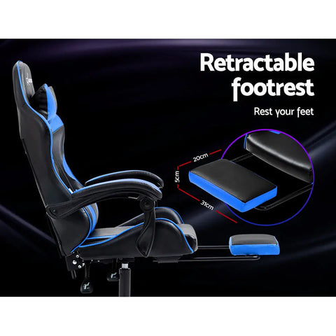 Artiss Gaming Office Chair Recliner Footrest Blue Chez Guru