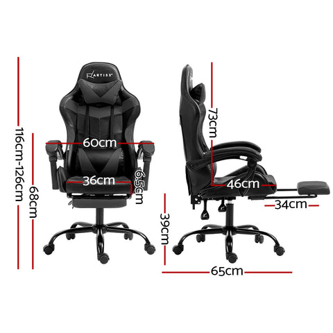Artiss Gaming Office Chair Executive Computer Leather Chairs Footrest Grey Chez Guru