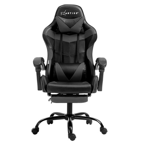 Artiss Gaming Office Chair Executive Computer Leather Chairs Footrest Grey Chez Guru