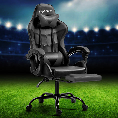 Artiss Gaming Office Chair Executive Computer Leather Chairs Footrest Grey Chez Guru