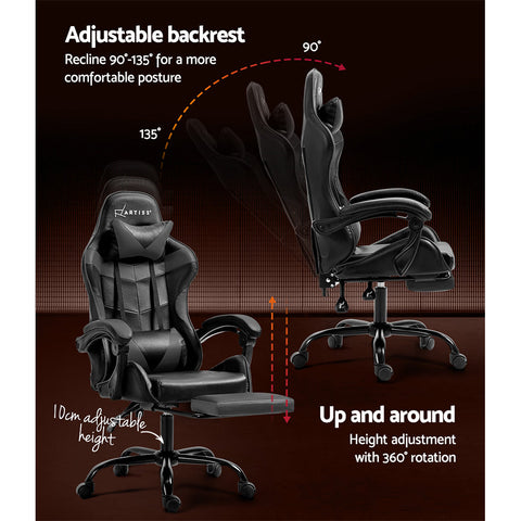 Artiss Gaming Office Chair Executive Computer Leather Chairs Footrest Grey Chez Guru