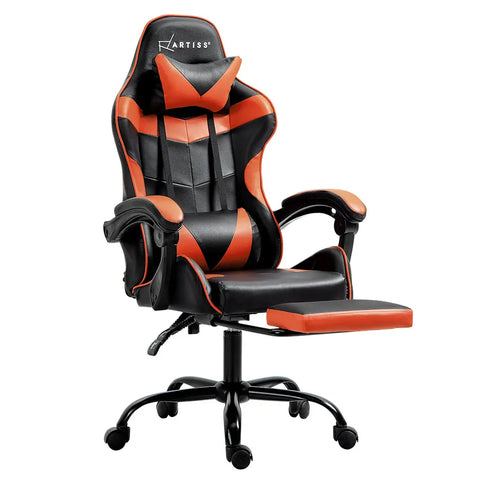 Artiss Gaming Office Chair Executive Computer Leather Chairs Footrest Orange Chez Guru
