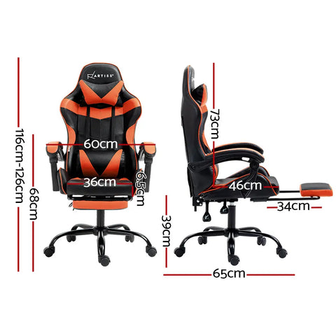 Artiss Gaming Office Chair Executive Computer Leather Chairs Footrest Orange Chez Guru