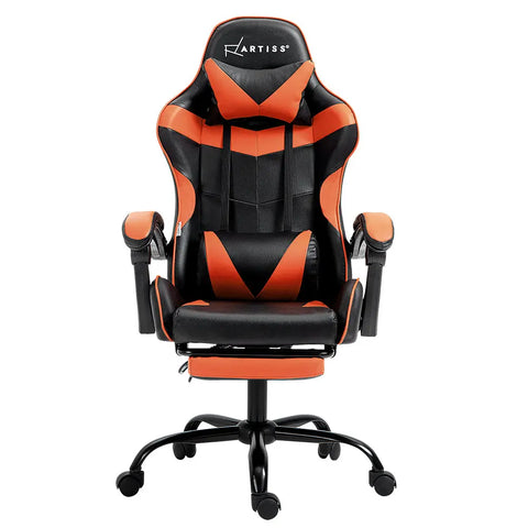 Artiss Gaming Office Chair Executive Computer Leather Chairs Footrest Orange Chez Guru