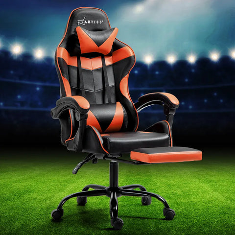 Artiss Gaming Office Chair Executive Computer Leather Chairs Footrest Orange Chez Guru