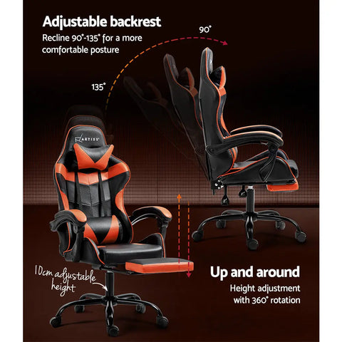 Artiss Gaming Office Chair Executive Computer Leather Chairs Footrest Orange Chez Guru