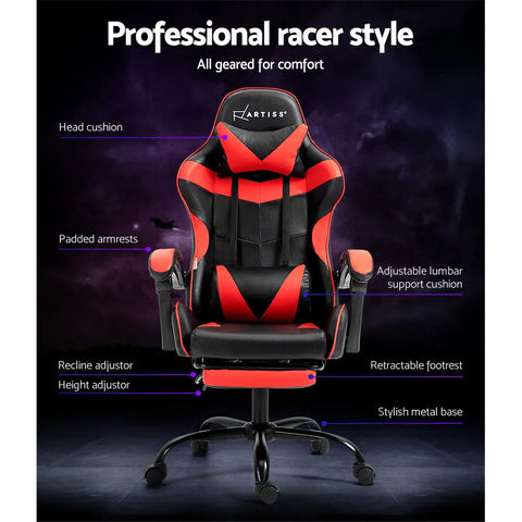 Artiss Gaming Office Chair Recliner Footrest Red Chez Guru