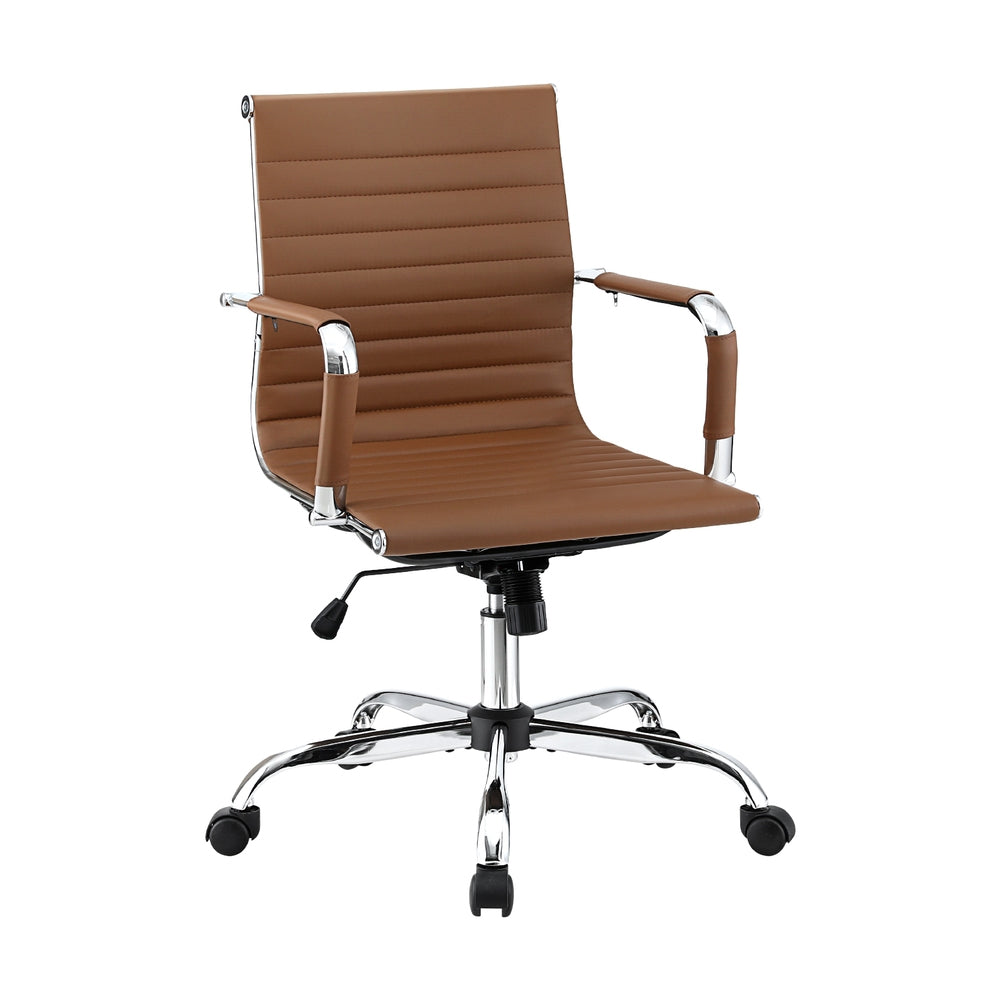Artiss Office Chair Conference Chairs PU Leather Mid Back Brown Chez Guru