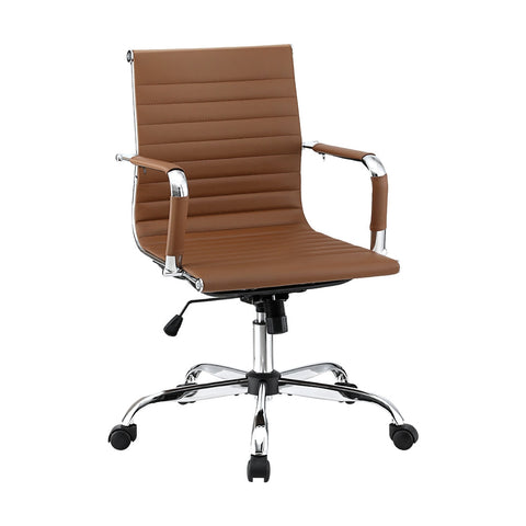 Artiss Office Chair Conference Chairs PU Leather Mid Back Brown Chez Guru