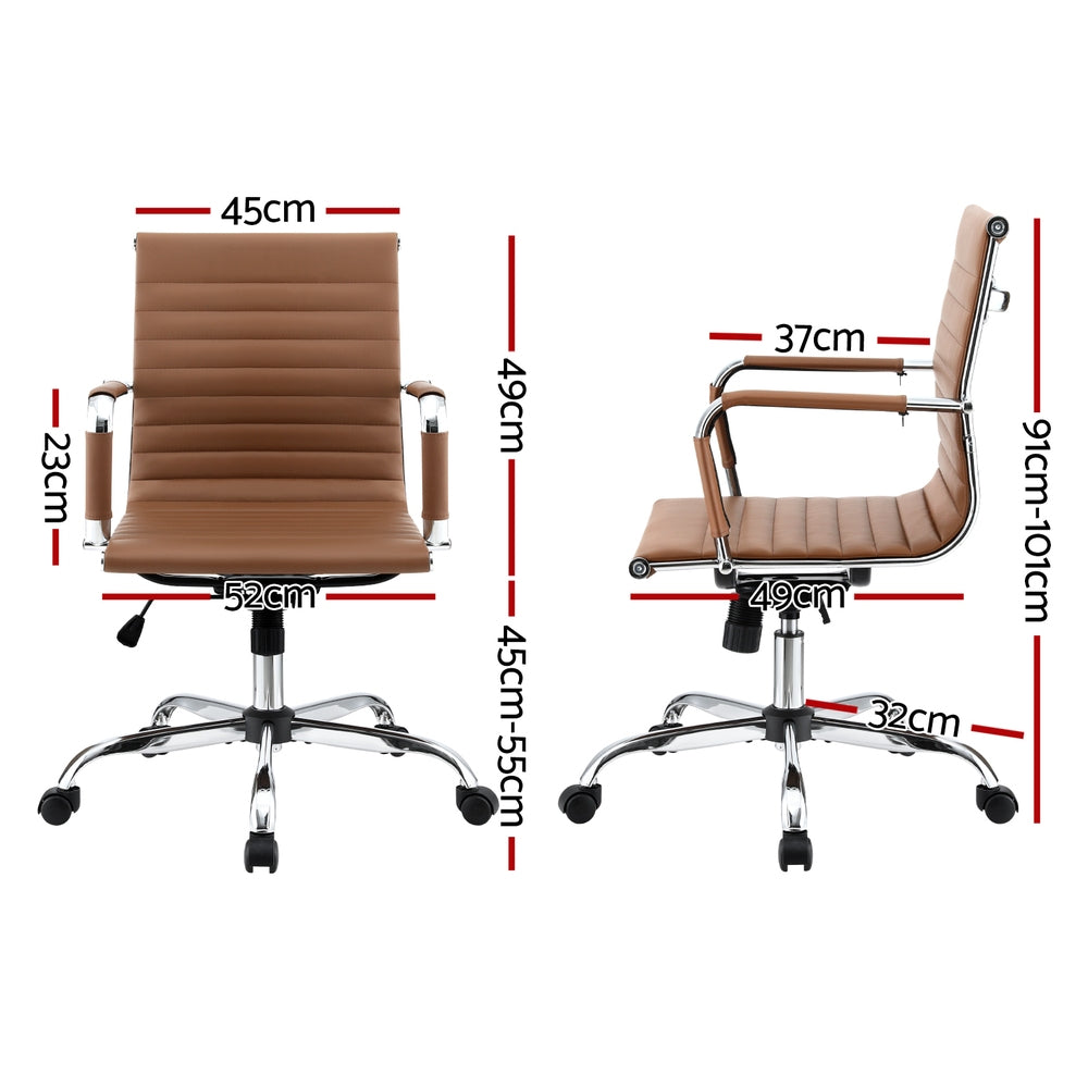 Artiss Office Chair Conference Chairs PU Leather Mid Back Brown Chez Guru
