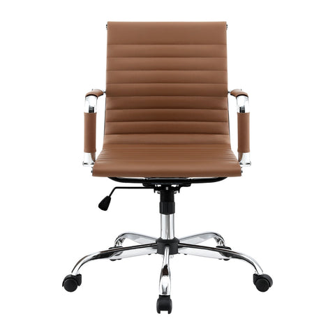 Artiss Office Chair Conference Chairs PU Leather Mid Back Brown Chez Guru
