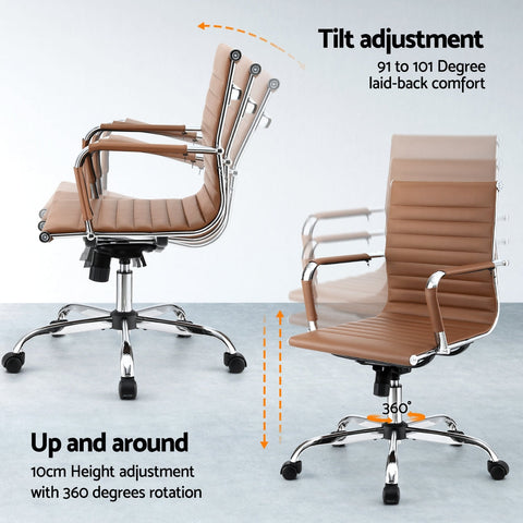 Artiss Office Chair Conference Chairs PU Leather Mid Back Brown Chez Guru