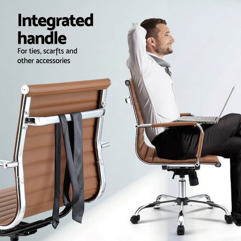 Artiss Office Chair Conference Chairs PU Leather Mid Back Brown Chez Guru
