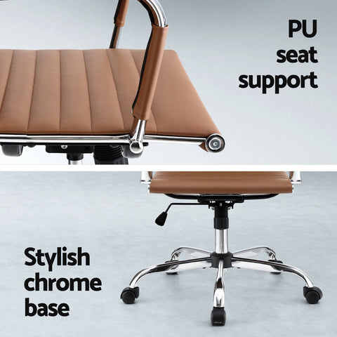 Artiss Office Chair Conference Chairs PU Leather Mid Back Brown Chez Guru