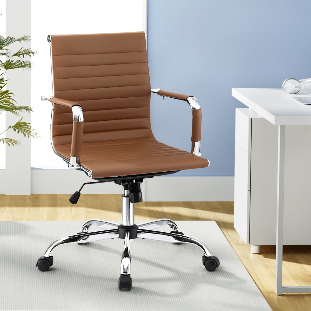 Artiss Office Chair Conference Chairs PU Leather Mid Back Brown Chez Guru