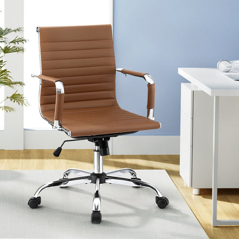 Artiss Office Chair Conference Chairs PU Leather Mid Back Brown Chez Guru