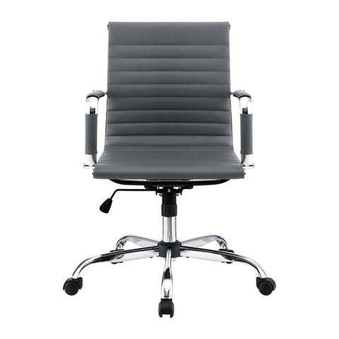 Artiss Office Chair Conference Chairs PU Leather Mid Back Grey Chez Guru