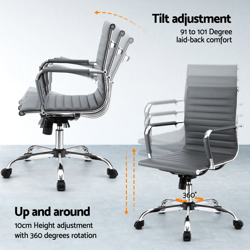 Artiss Office Chair Conference Chairs PU Leather Mid Back Grey Chez Guru
