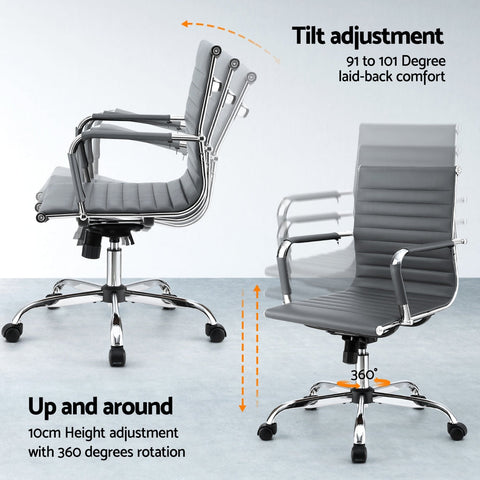 Artiss Office Chair Conference Chairs PU Leather Mid Back Grey Chez Guru