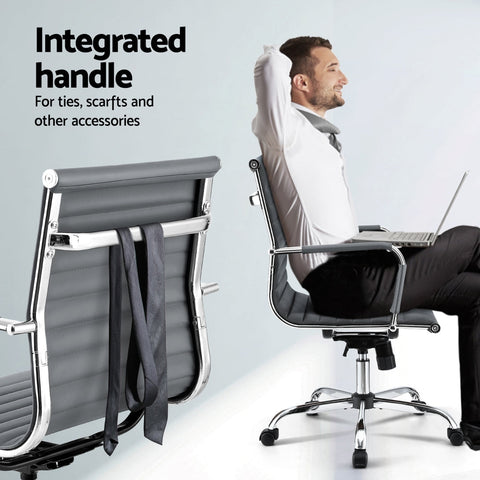 Artiss Office Chair Conference Chairs PU Leather Mid Back Grey Chez Guru