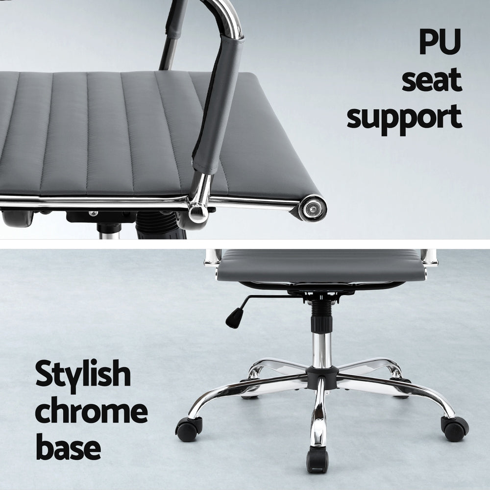 Artiss Office Chair Conference Chairs PU Leather Mid Back Grey Chez Guru