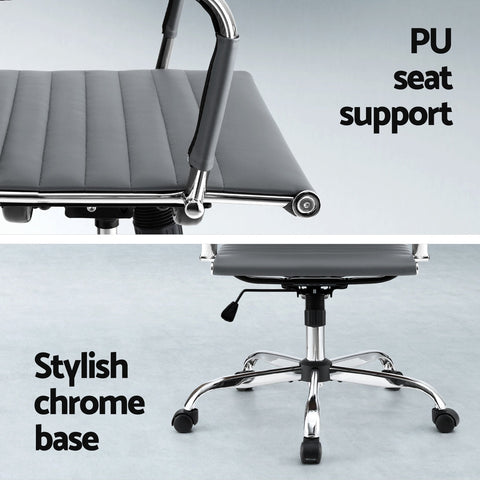 Artiss Office Chair Conference Chairs PU Leather Mid Back Grey Chez Guru