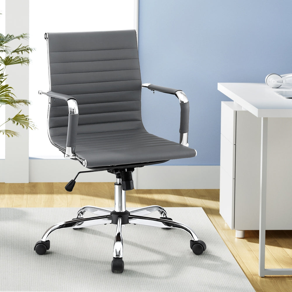 Artiss Office Chair Conference Chairs PU Leather Mid Back Grey Chez Guru