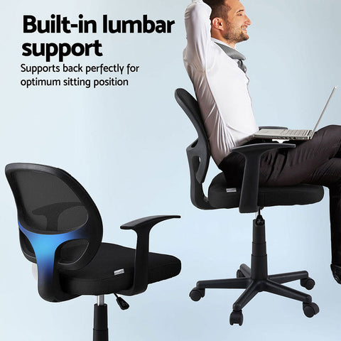 Artiss 2x Mesh Office Chair Computer Gaming Desk Chairs Work Study Mid Back Black Chez Guru