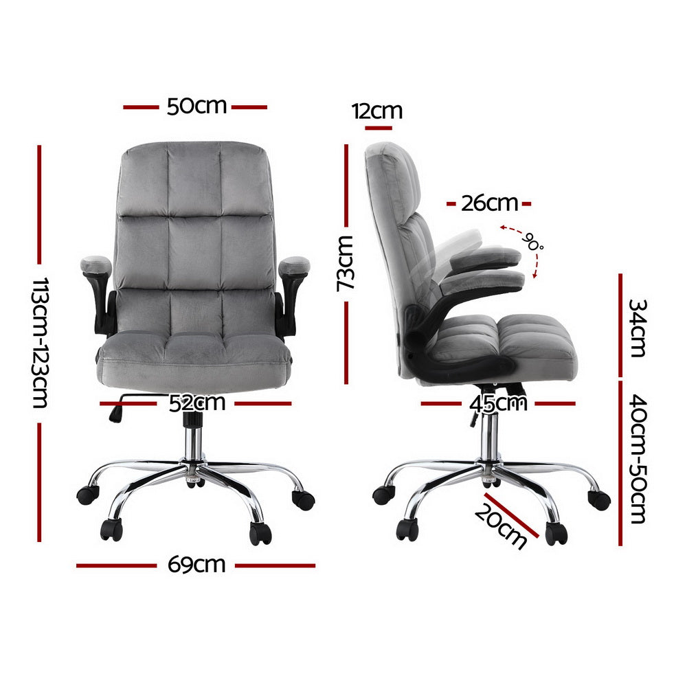 Artiss Office Chair Velvet Seat Racing Gaming Computer Desk Chairs Armrest Grey Chez Guru