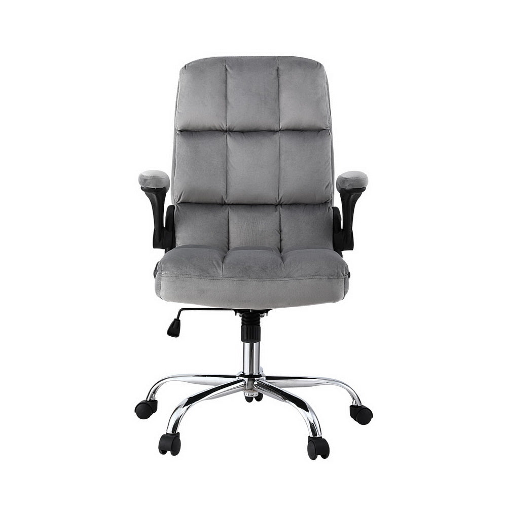 Artiss Office Chair Velvet Seat Racing Gaming Computer Desk Chairs Armrest Grey Chez Guru