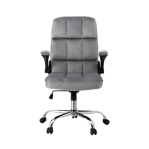 Artiss Office Chair Velvet Seat Racing Gaming Computer Desk Chairs Armrest Grey Chez Guru
