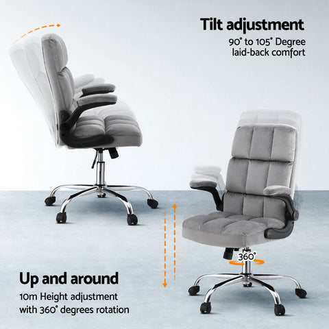 Artiss Office Chair Velvet Seat Racing Gaming Computer Desk Chairs Armrest Grey Chez Guru