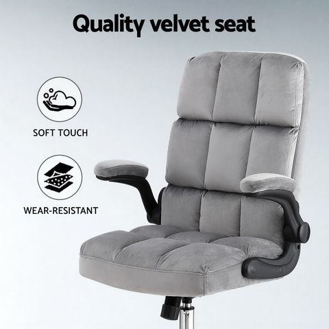 Artiss Office Chair Velvet Seat Racing Gaming Computer Desk Chairs Armrest Grey Chez Guru