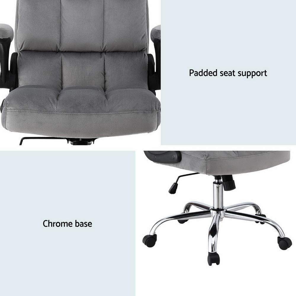 Artiss Office Chair Velvet Seat Racing Gaming Computer Desk Chairs Armrest Grey Chez Guru