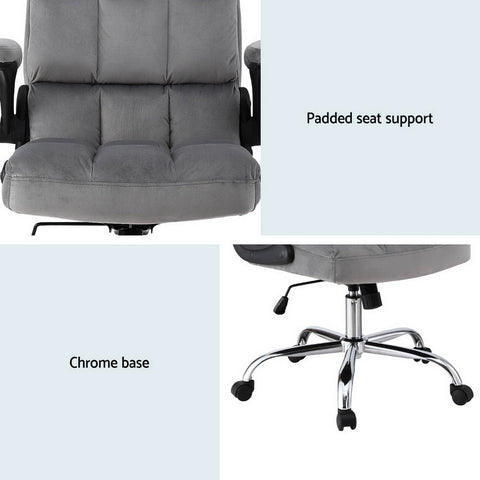 Artiss Office Chair Velvet Seat Racing Gaming Computer Desk Chairs Armrest Grey Chez Guru