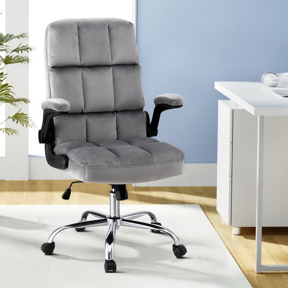 Artiss Office Chair Velvet Seat Racing Gaming Computer Desk Chairs Armrest Grey Chez Guru