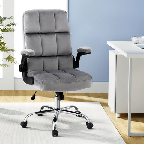 Artiss Office Chair Velvet Seat Racing Gaming Computer Desk Chairs Armrest Grey Chez Guru